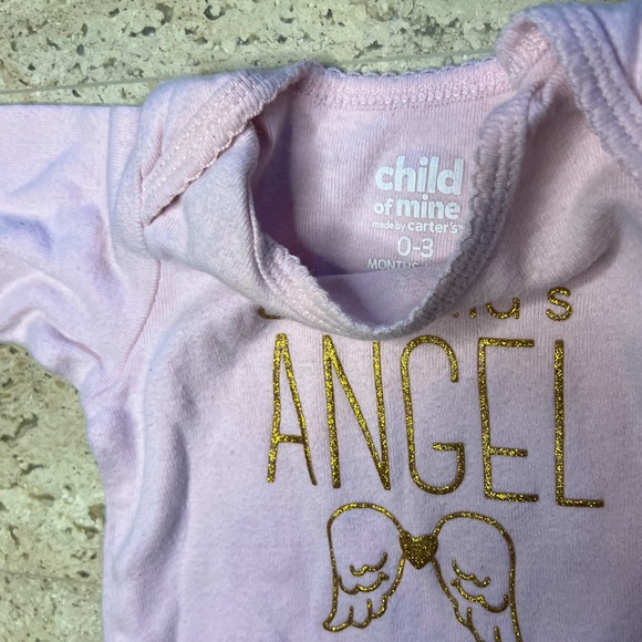 Grandma’s Angel 0-3 Months Child of mine Carters Pink Onesie gold lettering - Picture 2 of 4